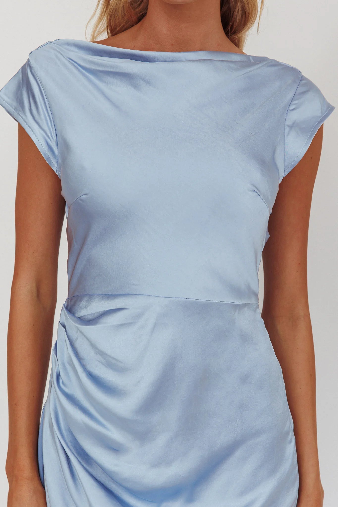 Weitese Dress Cap Sleeve Cowl Back Satin Dress Ankle-Length Simple Sheath/Column Backless Prom Dress